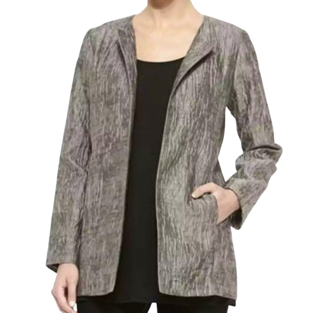 Eileen Fischer Rye Mirage Crinkle Jacquard Silk Cotton Blend Jacket Blazer 1X - Picture 1 of 11